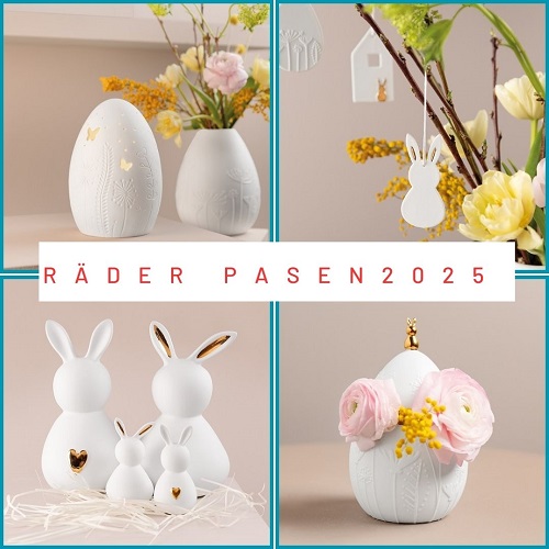 Räder paascollectie met haasjes, lichtjes, vaasjes en eitjes
