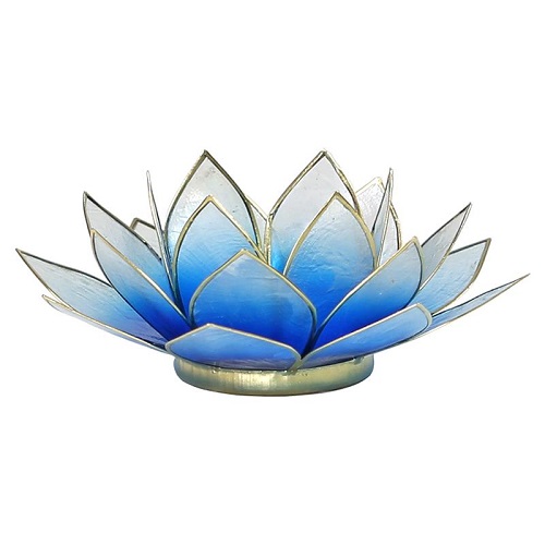 Lotus sfeerlicht blauw/wit met goudkleurige rand, 13,5 cm