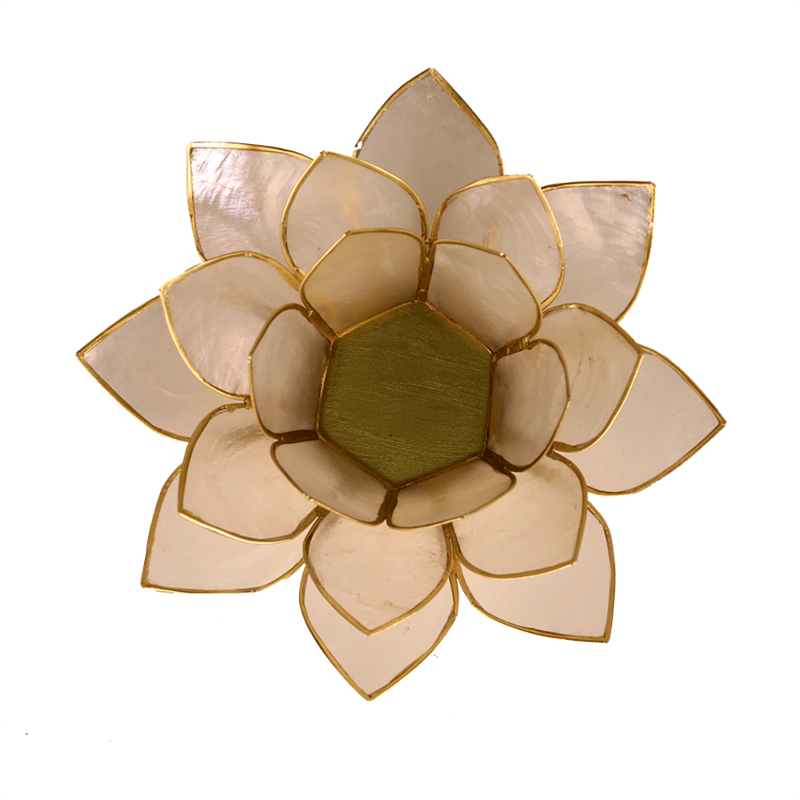 Lotus sfeerlicht naturel met goudkleurige rand, 13,5 cm