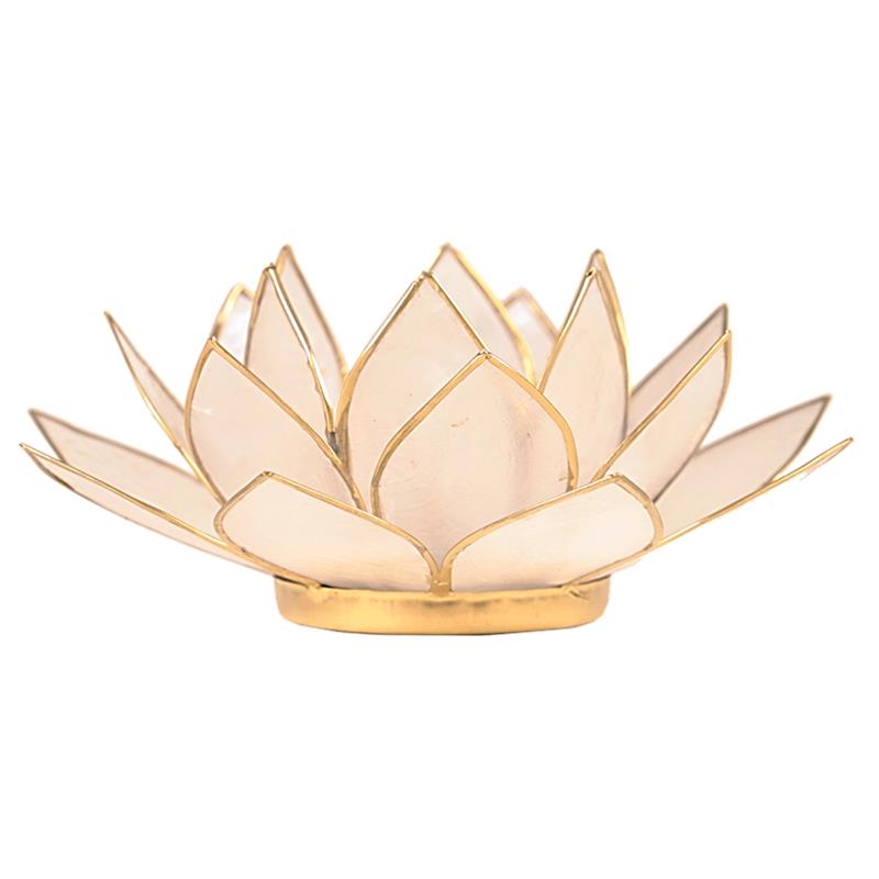 Lotus sfeerlicht naturel met goudkleurige rand, 13,5 cm