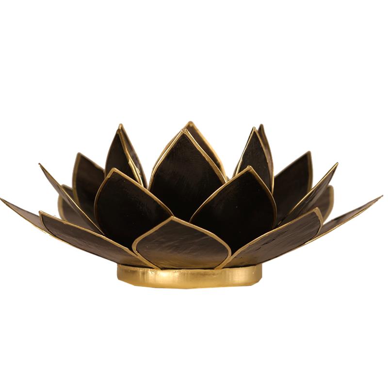 Lotus sfeerlicht zwart met goudkleurige rand, 13,5 cm