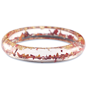 Trendy Bangle armband burgundy red-gold met gedroogde bloemetjes, large