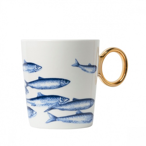 Heinen Delftsblauw  mok Vissen goud