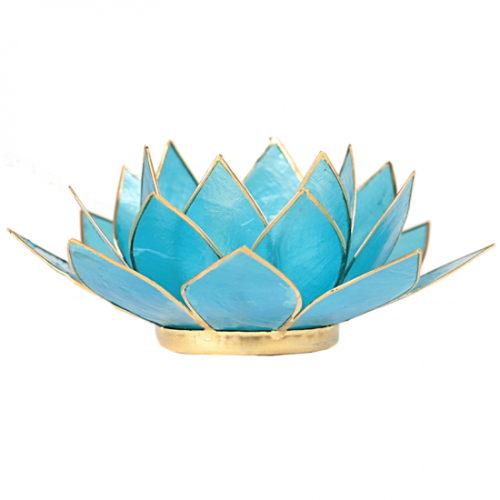 Chakra 5 Lotus sfeerlicht Capiz blauw met goudrandje