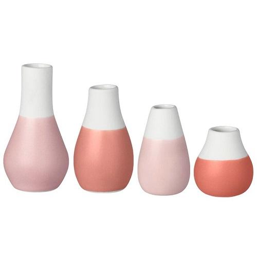 Räder porseleinen mini vaasjes Pastel rozerood, setje van 4