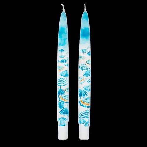 Flatyz set van 2 platte kunstkaarsen Blue umbrella's on the beach