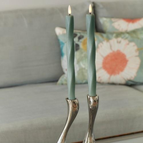 Sirius led kaars Sille Nordic Sculpture sandy groen Twist 26 cm, set van 2