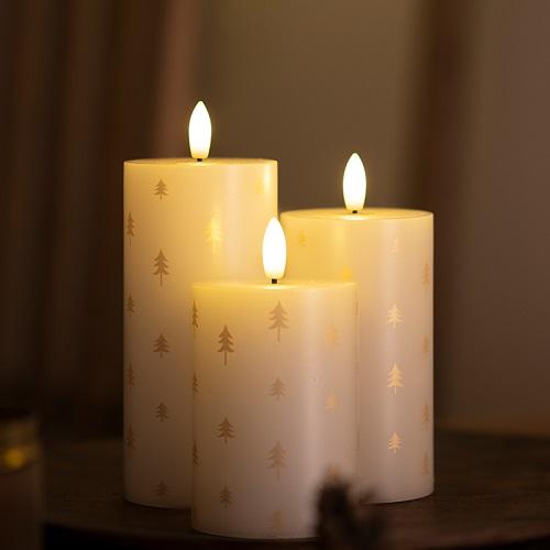 Sirius Rechargeable Sille kaarsen wit met gouden boompjes, set van 3