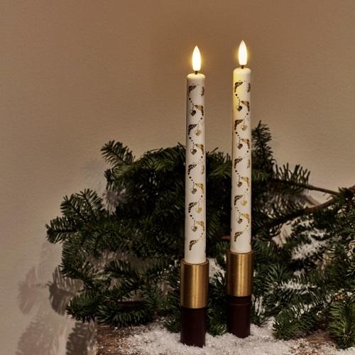 Sirius led diner kaars Sille wit met print kerst, set van 2