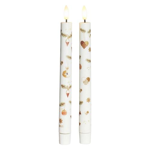 Sirius led diner kaars Sille wit Mie met print kerst, set van 2