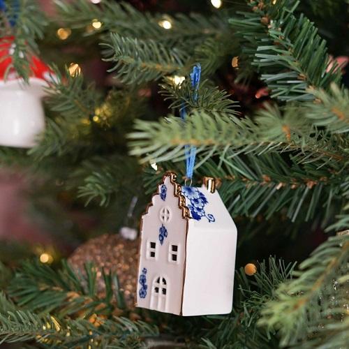 Heinen Delftsblauw hanger Huisje Trapgevel