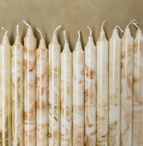 Kaars marmer brons metallic - wit, per stuk verkocht