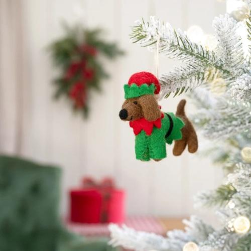 Sjaal met verhaal hanger Teckel Kerst Elf