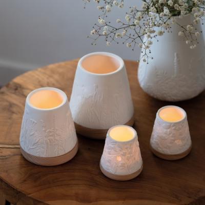 Räder waxinelicht windlicht porselein met hout Floral Flowers small