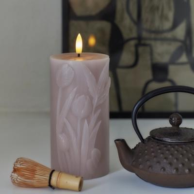 Sirius led kaars Sille Tulisa Pillar Bloemen mauve pink