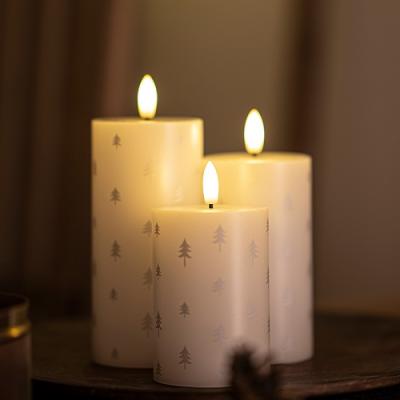 Sirius Rechargeable Sille kaarsen wit met zilveren boompjes, set van 3