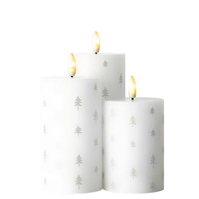 Sirius Rechargeable Sille kaarsen wit met zilveren boompjes, set van 3