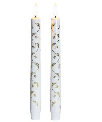 Sirius led diner kaars Sille wit met print kerst, set van 2