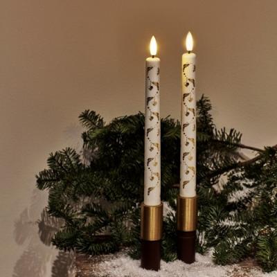 Sirius led diner kaars Sille wit met print kerst, set van 2