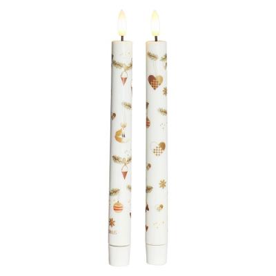 Sirius led diner kaars Sille wit Mie met print kerst, set van 2