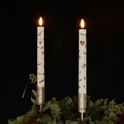Sirius led diner kaars Sille wit Mie met print kerst, set van 2