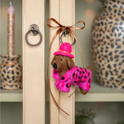 Sjaal met verhaal Hanger Teckel Panter Roze