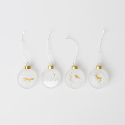 Räder hangers, platte glazen balletjes Frosted set van 4
