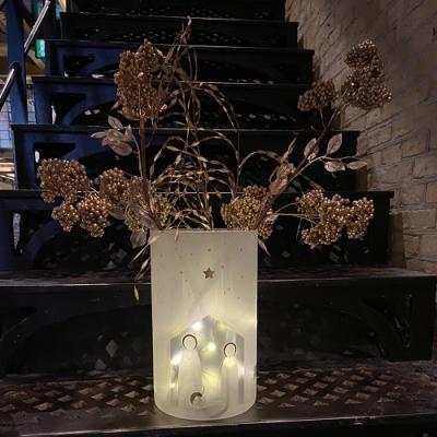 Räder lantaarn glas windlicht/vaas met kerststal