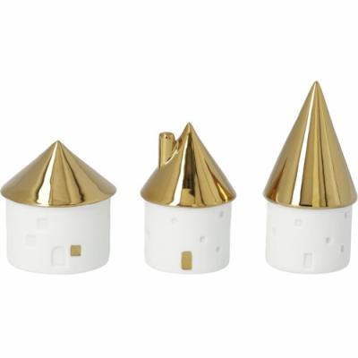 Räder huisjes mini rond met gouden dak, set van 3