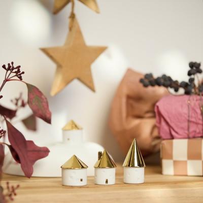 Räder huisjes mini rond met gouden dak, set van 3