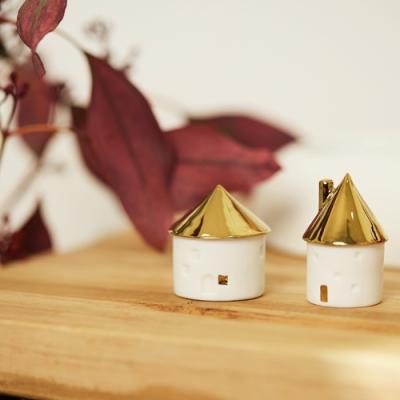 Räder huisjes mini rond met gouden dak, set van 3