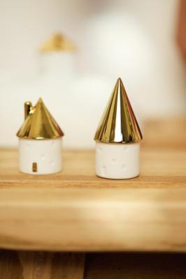 Räder huisjes mini rond met gouden dak, set van 3