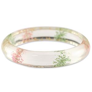 Trendy Bangle armband Light pink green-gold met gedroogde bloemetjes, large