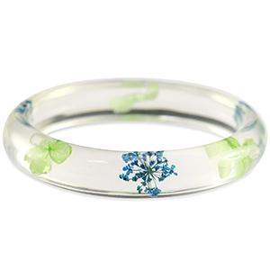 Trendy Bangle armband green blue met gedroogde bloemetjes, large