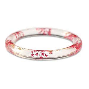 Trendy Bangle armband rhubarb red-gold met gedroogde bloemetjes, small