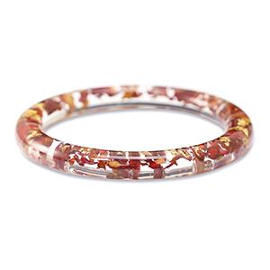 Trendy Bangle armband burgundy red-gold met gedroogde bloemetjes, small