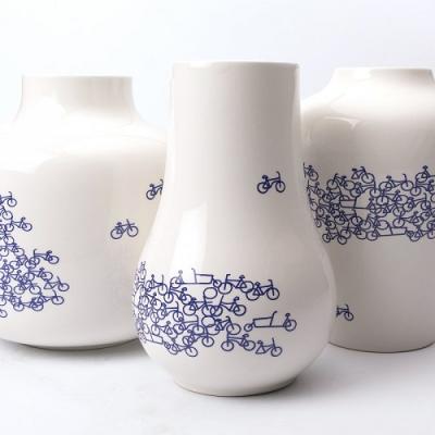 Heinen Delftsblauw vaas De Blauwe Fiets, nr. 2