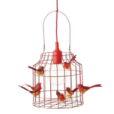 Hanglamp vogeltjes in rode kooi small