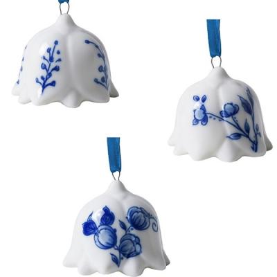 Heinen Delftsblauw hanger Lente klokjes - bloemen, set van 3