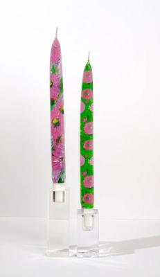 Flatyz set van 2 platte kunstkaarsen Pink and Green Abstract Flowers