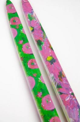 Flatyz set van 2 platte kunstkaarsen Pink and Green Abstract Flowers