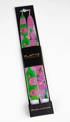 Flatyz set van 2 platte kunstkaarsen Pink and Green Abstract Flowers
