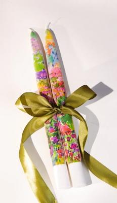 Flatyz set van 2 platte kunstkaarsen Watercolour Rainbow Flowers