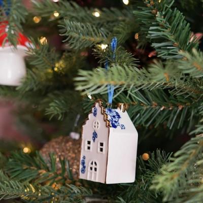 Heinen Delftsblauw hanger Huisje Trapgevel