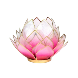 Lotus sfeerlicht Capiz roze/lichtroze groot met goudrandje