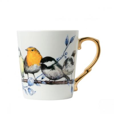 Heinen Delftsblauw  mok Bosvogels goud