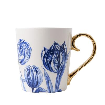Heinen Delftsblauw mok Tulp goud