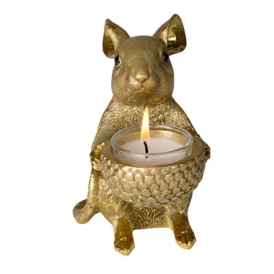 Muis met waxinelichthouder goud