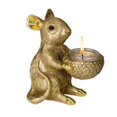 Muis met waxinelichthouder goud