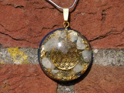 O07 Orgone & Plasma Energy hanger Flower of life blauw